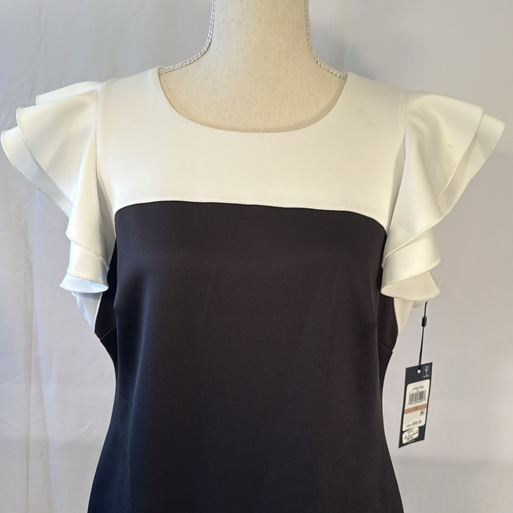 Beautiful Tommy Hilfiger blk/wht dress, ruffled sleeves, size 12, new with tags